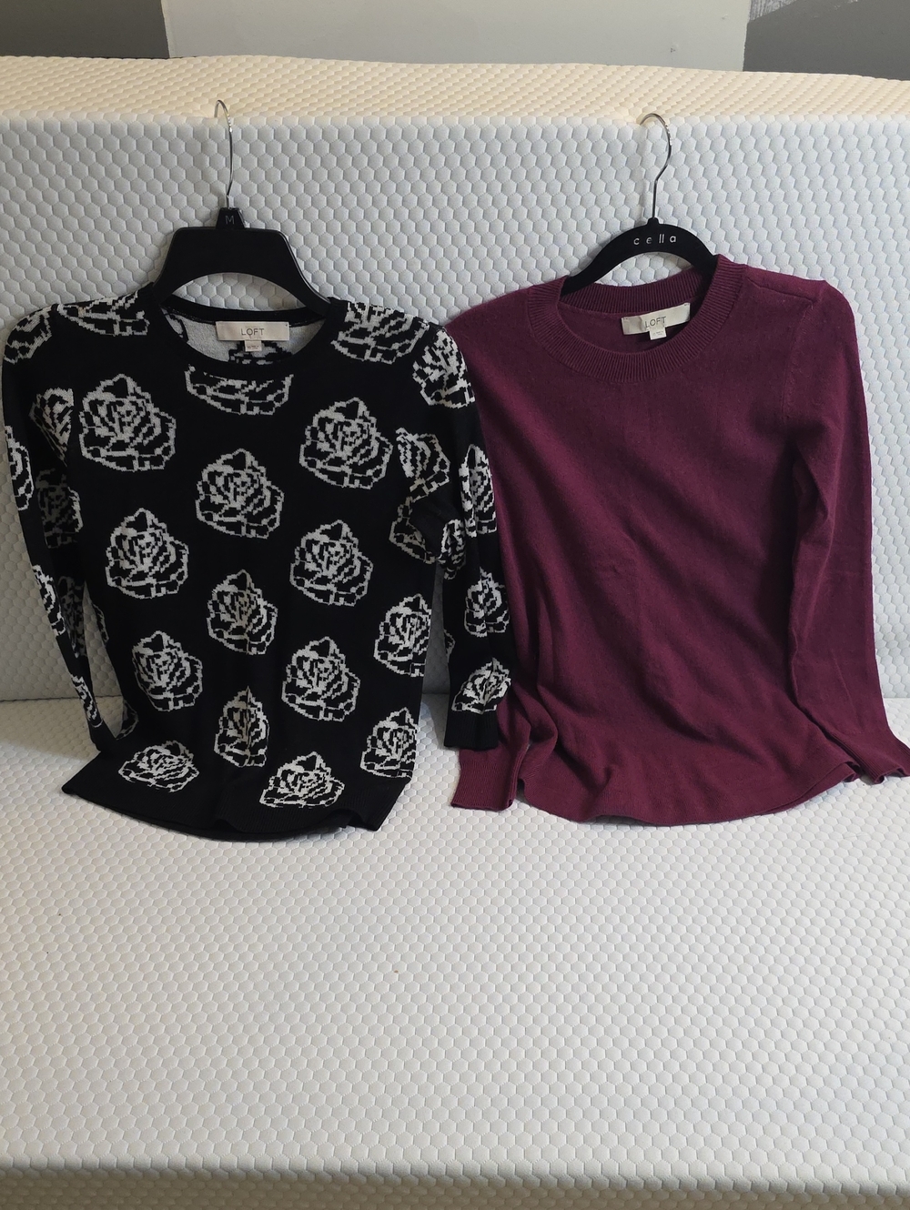 LOFT XS Sweater Bundle Burgundy Crewneck Rose Intarsia GUC 2pc